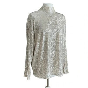 H&M Women's Silver Long Sleeves Sequin High Neck Oversized Top Size S/M